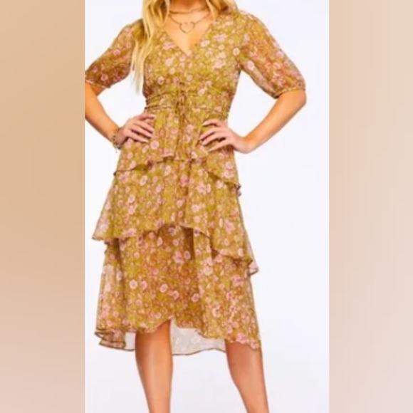 Jessica Simpson Dresses & Skirts - Jessica Simpson Yellow Gold Asymmetrical Ruffled Sundress Open Back Misses XL